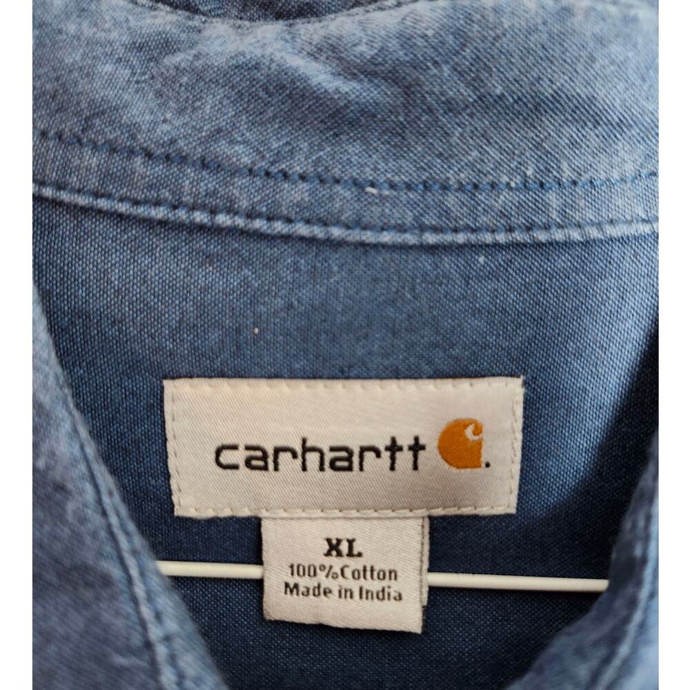 Carhartt Button Down Shirt Mens XL Blue 100% Cotton Work Wear Long Sleeve - Picture 3 of 3